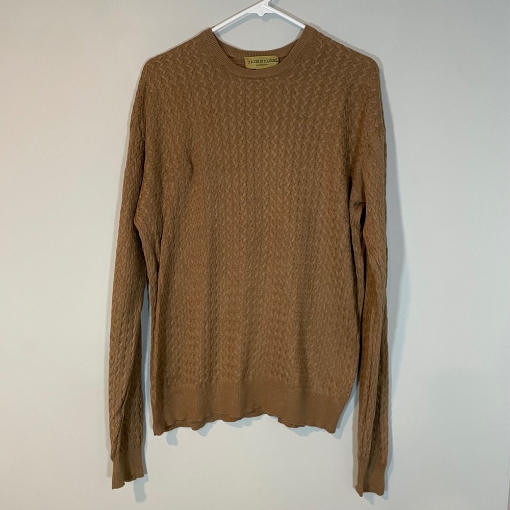 VTGโ Tricots St Raphael Mens Silk Cashmere Sweater Camel Brown Cable Knit Large